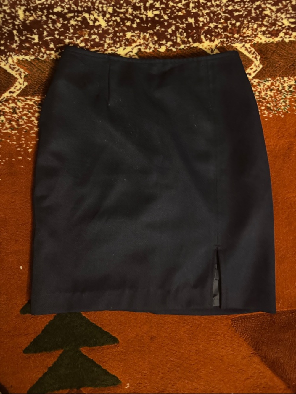 Tailored Navy Blue Vintage Pencil Skirt with Front Slit - Women